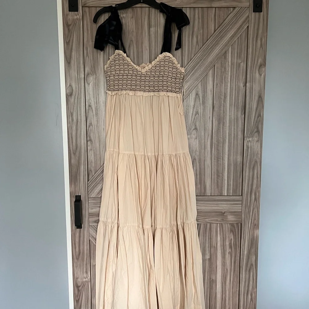 Free People Cream Tiered Maxi Dress with Black Strap Detail - Picture 2 of 4